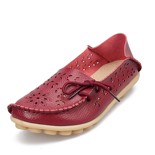 Women's Casual Genuine Leather Shoes Woman Loafers Slip-On  Flats Moccasins Ladies Driving Shoe Cut-Outs Mother Footwear - Image 14