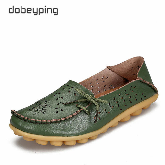 Women's Casual Shoes Genuine Leather Woman Loafers Slip-On Flats Moccasins Ladies Driving Shoe Cut-Outs Mother Footwear - Image 11