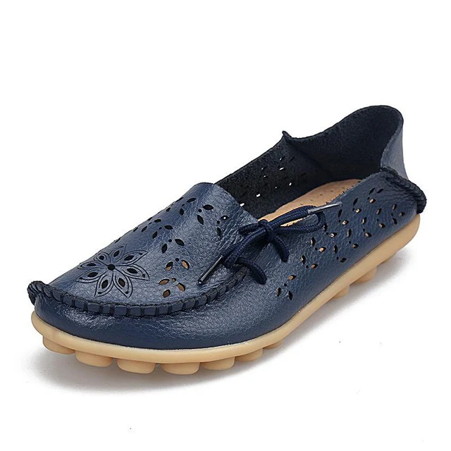 Women's Casual Shoes Genuine Leather Woman Loafers Slip-On Flats Moccasins Ladies Driving Shoe Cut-Outs Mother Footwear - Image 13