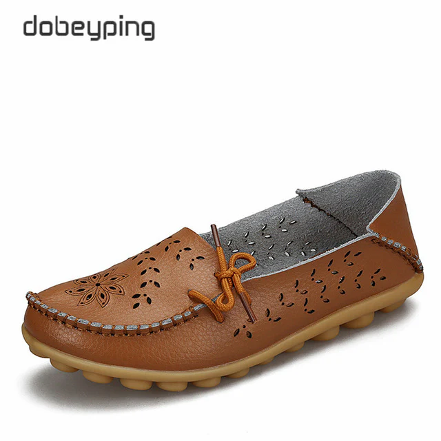 Women's Casual Shoes Genuine Leather Woman Loafers Slip-On Flats Moccasins Ladies Driving Shoe Cut-Outs Mother Footwear - Image 18