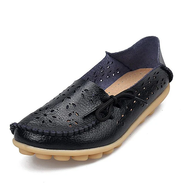 Women's Casual Shoes Genuine Leather Woman Loafers Slip-On Flats Moccasins Ladies Driving Shoe Cut-Outs Mother Footwear - Image 19