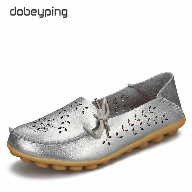 Women's Casual Shoes Genuine Leather Woman Loafers Slip-On Flats Moccasins Ladies Driving Shoe Cut-Outs Mother Footwear - Image 3