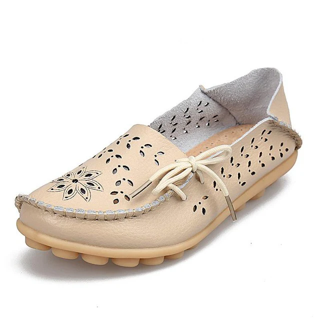 Women's Casual Shoes Genuine Leather Woman Loafers Slip-On Flats Moccasins Ladies Driving Shoe Cut-Outs Mother Footwear - Image 6